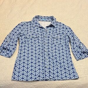 J. McLaughlin Navy and White Chain Pattern Shirt